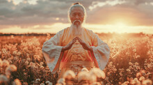 Venerable Grand Master Of Tai Chi Chuan Demonstrates Exercises Wallpaper Background Magazine Brainstorming Poster Martial-Arts Digital Art Cover 