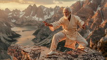 Venerable Grand Master Of Tai Chi Chuan Demonstrates Exercises Wallpaper Background Magazine Brainstorming Poster Martial-Arts Digital Art Cover 