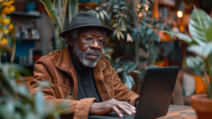 Wall Mural - Elderly African American Man Working in Home Office