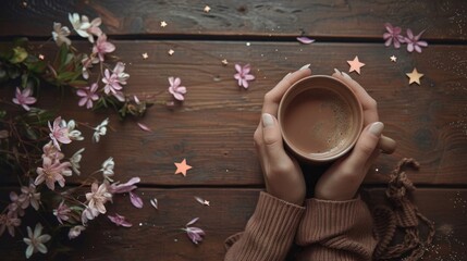 Wall Mural - A person holding a cup of coffee in their hands