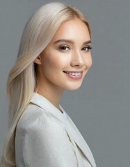 Wall Mural -  Female albino fashion model. Young woman with light skin and hair posing for studio shot. Wide banner with space for text right side 