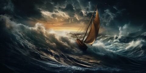 Wall Mural - sailboat in the sea during storm