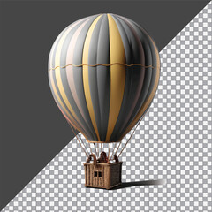 3d isolated hot air balloon basket travel illustration on transparent background. Realistic aerostat set in red, blue and yellow stripes for adventure and recreation. Summer ballooning leisure journey