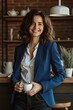 © Jiwa_Visual - brown hair and Smiling confident businesswoman with arms bring coffee