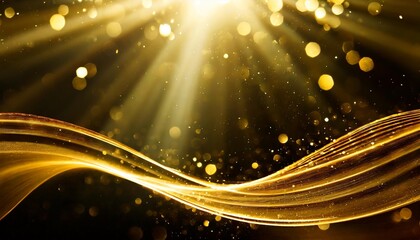 Wall Mural - abstract gold wave curve line and lights with bokeh elegant overlay background dust sparks background