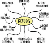 Fototapeta  - metabolic state of ketosis and its potential benefits for health and fitness, mind map infographics, vector sketch