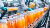 Fototapeta  - Conveyor Belt Filled With Orange Juice