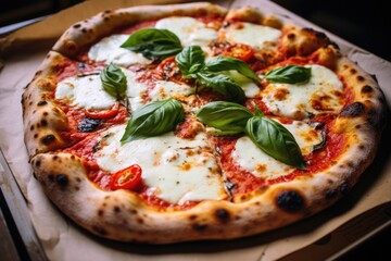 Wall Mural - Authentic Italian Margherita Pizza with Fresh Basil