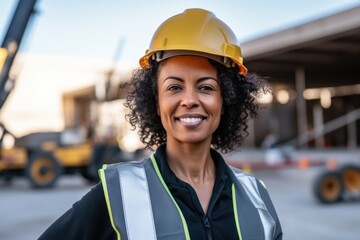 Wall Mural - Portrait of a middle aged woman engineer on the construction site