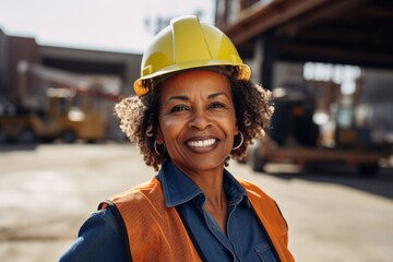 Wall Mural - Portrait of a middle aged woman engineer on the construction site
