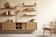 Nordic Design: Woven Wall Hangings, Solid Wood Furniture & Minimalist Shelving Ensemble