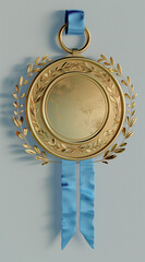 Wall Mural - Gold Medal with Blue Ribbon on Light Blue BackgroundGold Medal with Blue Ribbon on Light Blue Background
