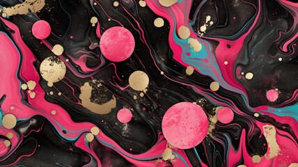 Wall Mural - Abstract Artistic Background with Pink and Gold Swirls, Marbled Paint Texture, Creative Design Elements