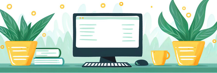 A computer table with a monitor, a keyboard and a mouse on which various applications and website