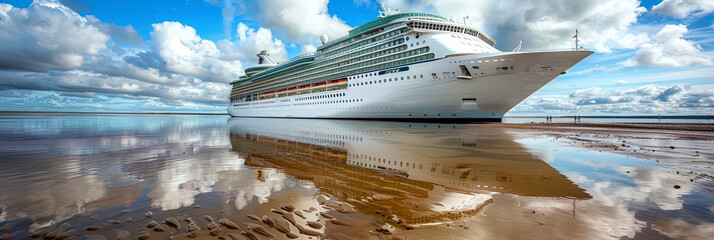 Wall Mural - A cruise liner floating through the quiet waters of the ocean, where passengers enjoy luxury and