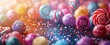 Enchanting display of colorful candy spheres with vibrant sprinkles and a dreamy bokeh effect.