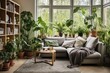 Green Foliage Oasis: Tropical Plant Decorations in Nordic Apartment with Cozy Rug