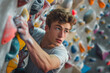© stockmotion - Mann beim Bouldern in der Kletterhalle