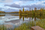 Fototapeta Na sufit - Forest landscape and lake in the northern regions of Russia in late autumn.