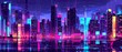 Futuristic cyberpunk cityscape with neon reflections