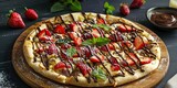 Sweet pizza, pizza with chocolate paste, chocolate, fruit, fast food, strawberries, background, wallpaper.