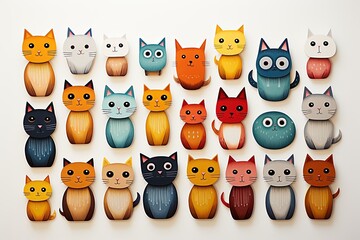 Wall Mural - A set of different kitties on a white background