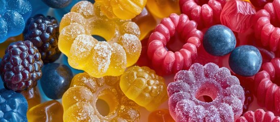 Wall Mural - Vibrant gummy bears in assorted colors arranged in a group next to each other.