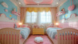 The room caters to both a boy's adventurous spirit and a girl's imaginative world.