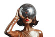 © katrin888 - Surreal Portrait of Stylish Woman with Disco Ball Head Covering Her Eyes Against Transparent  Background, Creating a Captivating and Unique Image That Reflects Creativity and Fashion Forward Style.