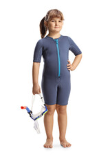 Sticker - Cute little girl in a wetsuit holding a diving mask