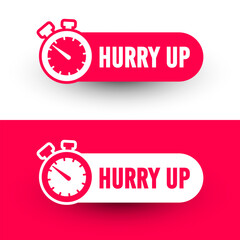 Sticker - Rounded Label With Stopwatch And Text Hurry Up