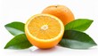 orange citrus fruit isolated on white or transparent background one cut half of orange fruit with green leaves