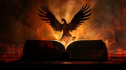 Wall Mural - Silhouette of a Bible with a phoenix rising from its pages