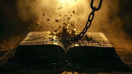 Sticker - Silhouette of a Bible with chains breaking off and falling to the ground