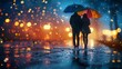 Two People Walking in the Rain With Umbrella