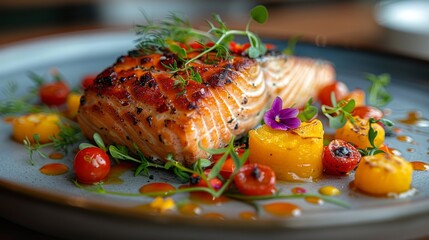 Wall Mural - Close Up of a Plate of Food With Salmon