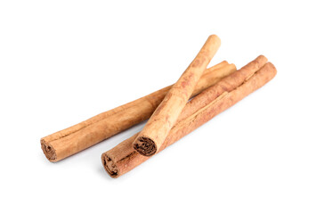 Wall Mural - Three aromatic cinnamon sticks isolated on white