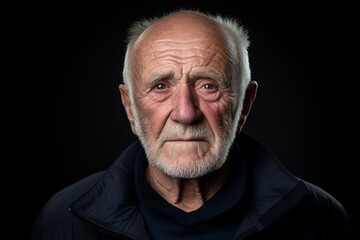 Wall Mural - Portrait of an old man with grey hair on a black background.