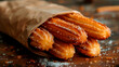 Yummy churros with sugar, delicious mexican sweets