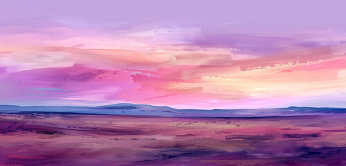 Wall Mural - Digital watercolor image of a desert with vibrant burgundy sands under a calm magenta dusk sky