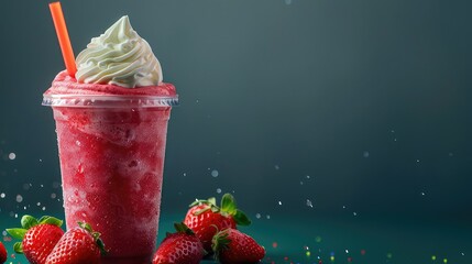 Poster - refreshing strawberry smoothie plastic cup