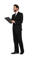 Wall Mural - Handsome man with clipboard on white background