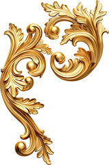 3D illustration of vintage gold ornament decoration. Classic baroque luxury carving element isolated.