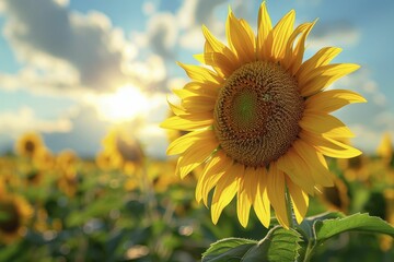 Canvas Print - A vibrant 3D sunflower in a sunny summer setting, gracefully following the sunlight.