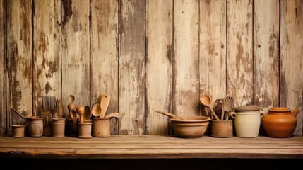 Canvas Print - rustic plank kitchen background