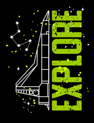 Wall Mural - Vector illustration. T-shirt design for boys with cartoon rockets, planets, stars, spaceship