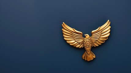 A gold eagle emblem affixed to a deep blue backdrop