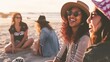 photo of young woman at beach with friends