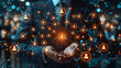 © Fokke Baarssen - Business network concept. Management strategy. Human resources. business man in a modern office with floating graphic icons around is hand