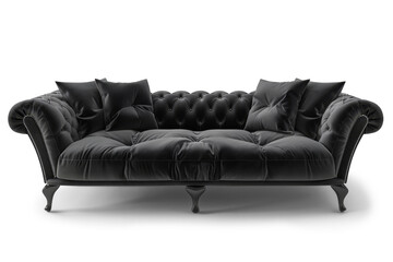 Elegant Black Leather Sofa on Transparent